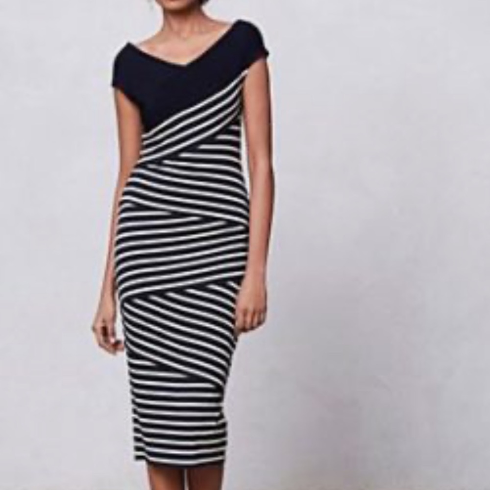Bailey 44 Layered Striped Navy and White Cap Sleeve MIDI Dress Medium